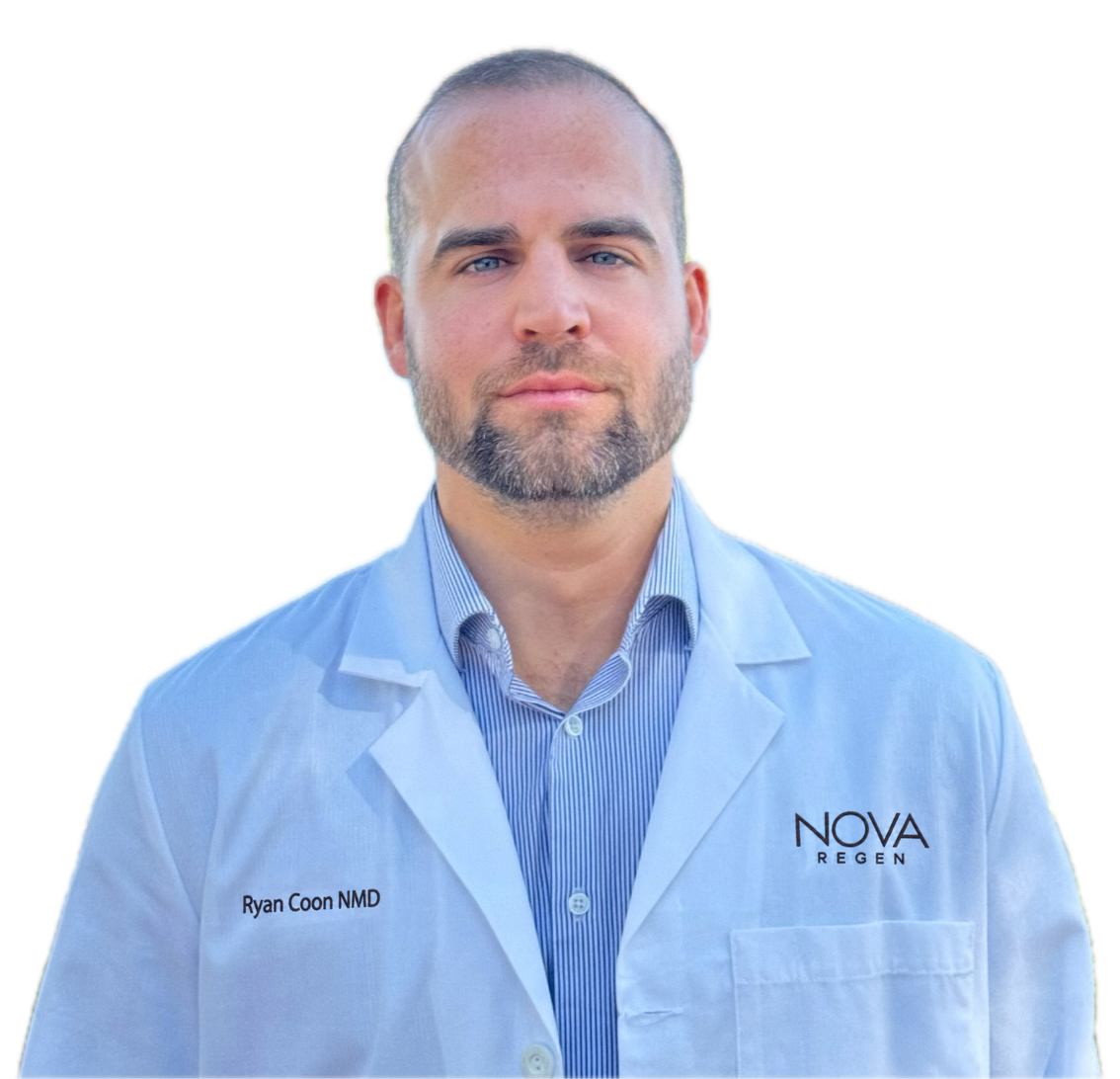 Dr. Ryan Coon in a white clinical coat.